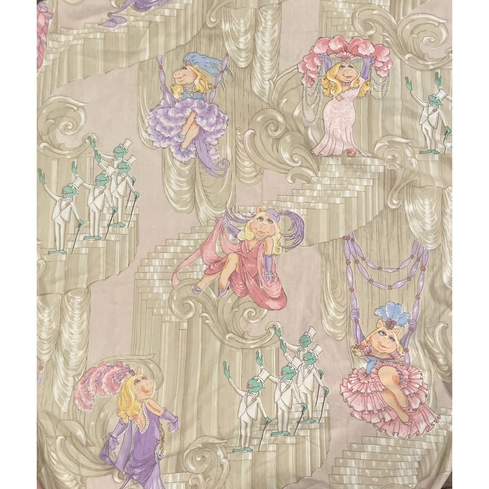 VTG 1980 Martex Miss Piggy Kermit Muppets Follies Queen Fitted Sheet USA Made